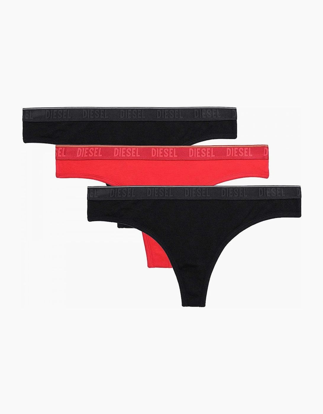 Diesel Women's Ufst Starsy 3-Pack Thong, Black/Red/Black - Size: 16/18/16