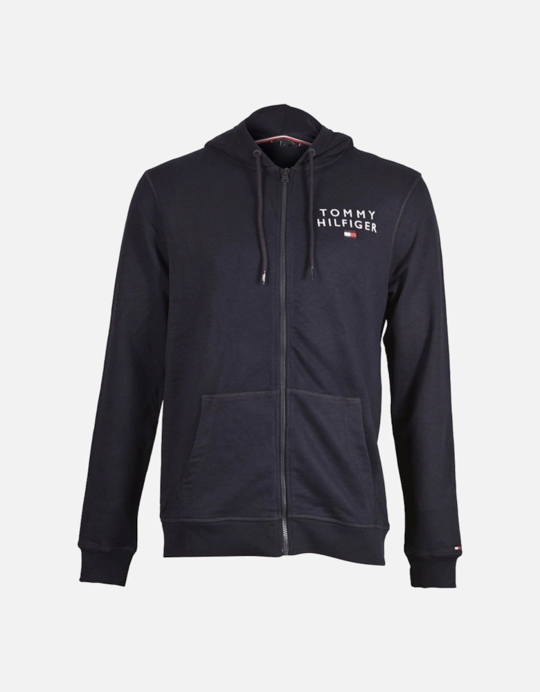 Embroidered Logo Zip-Thru Hoodie, Navy