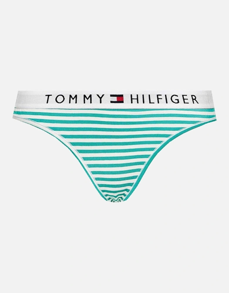 Organic Cotton Logo Thong, Ministripe/Emerald