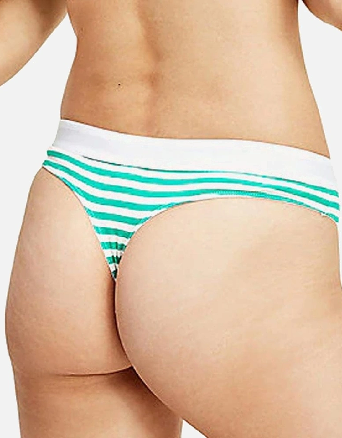 Organic Cotton Logo Thong, Ministripe/Emerald