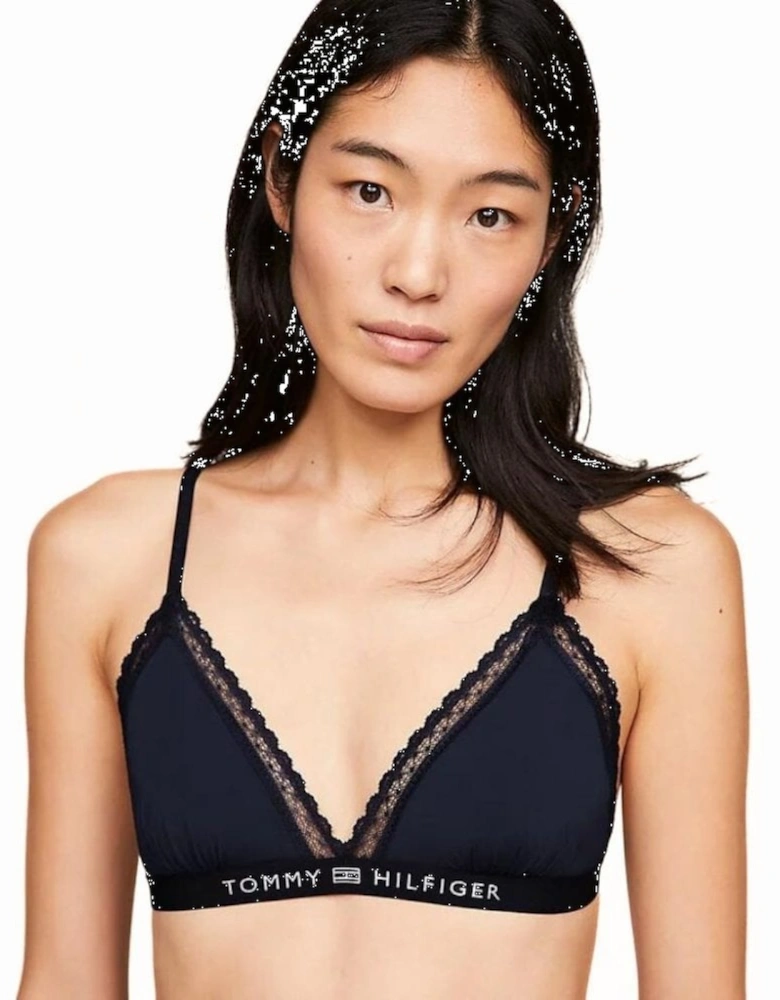 TH Tonal Logo Lace Unlined Triangle Bra, Navy