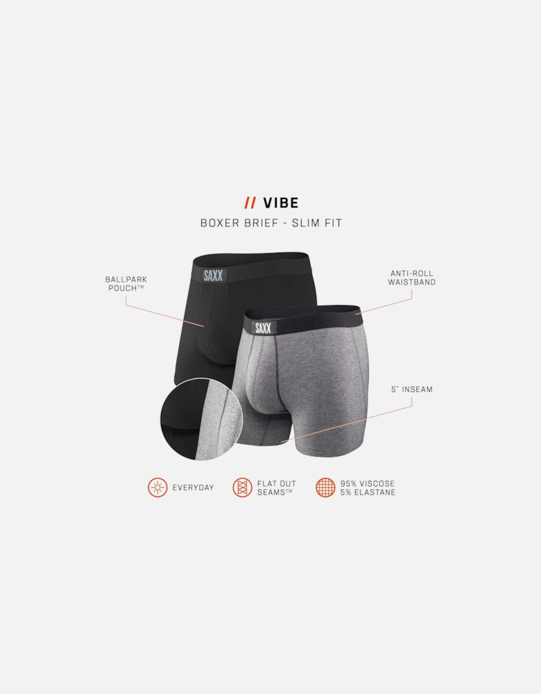 2-Pack Vibe Super Soft Boxer Brief, Black/Grey