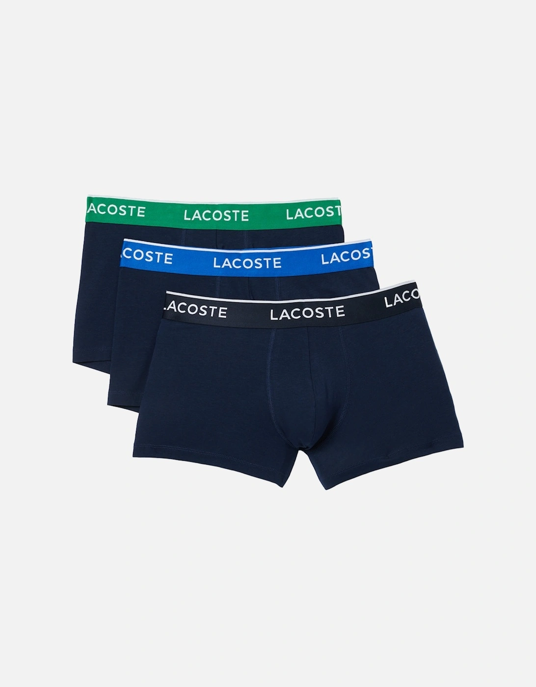Lacoste Men's Navy 3-Pack Contrasting Waistband Casual Boxer Trunks, - : 32/33/32 Medium