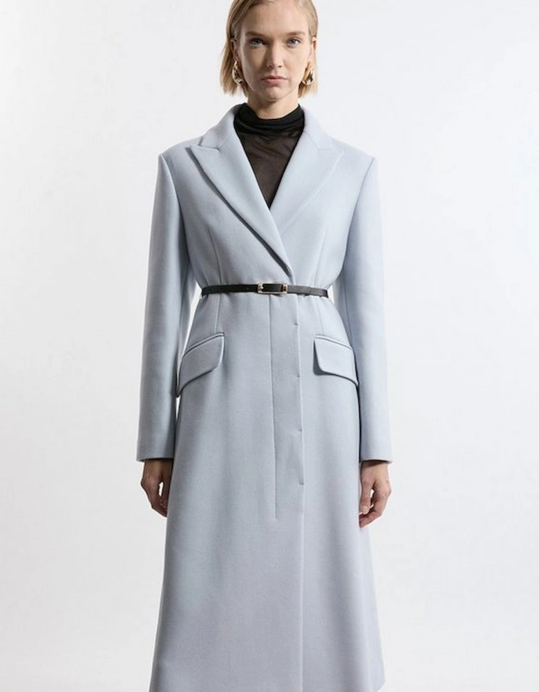 Premium Italian Manteco Wool Single Breasted Belted Tailored Maxi Coat