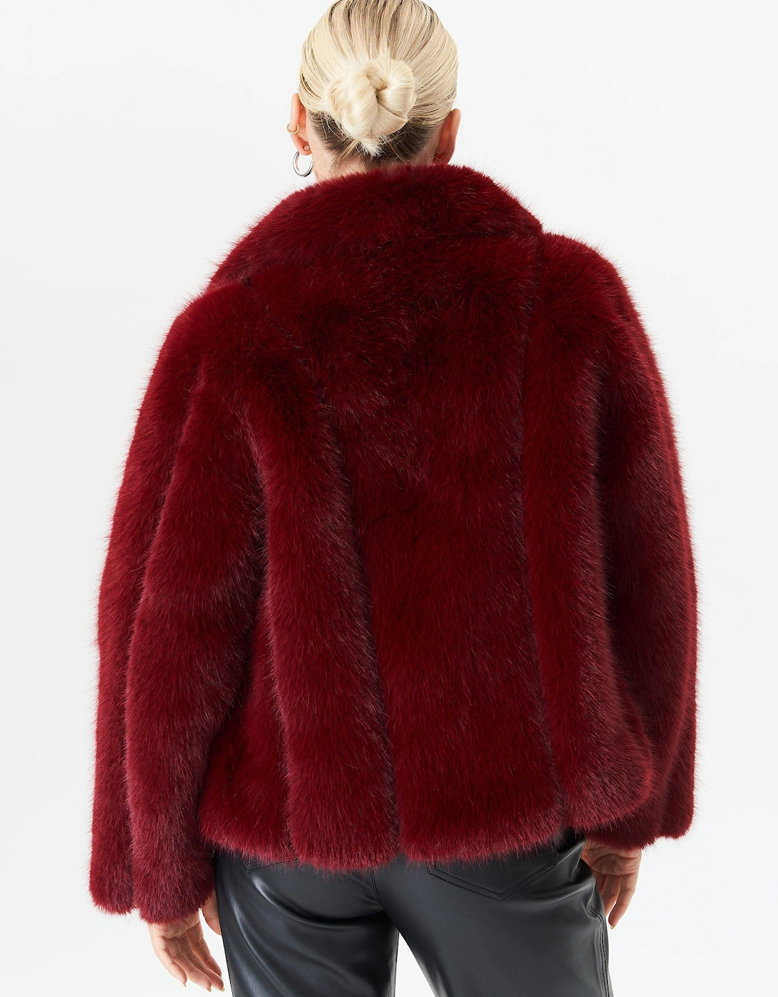 Burgundy Zip Front Faux Fur Short Jacket