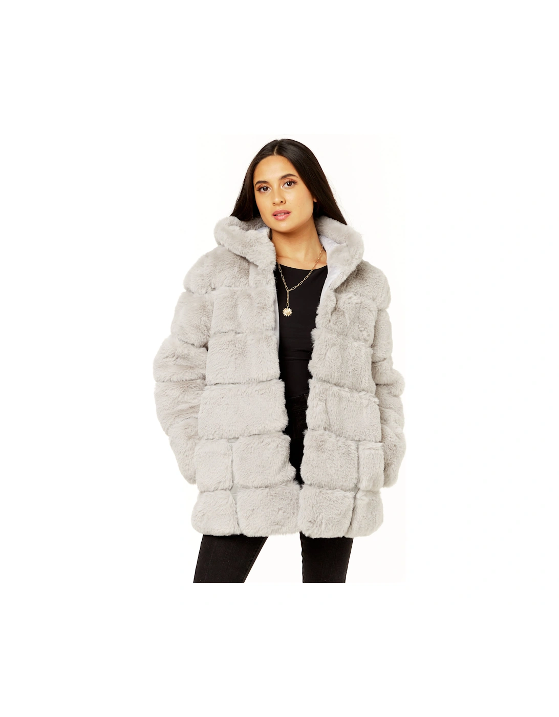 Silver Horizontal Cut Fur Hooded Jacket, 5 of 4