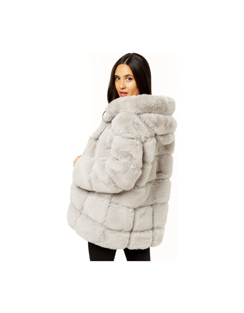 Silver Horizontal Cut Fur Hooded Jacket