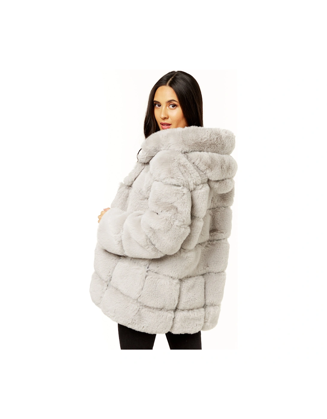 Silver Horizontal Cut Fur Hooded Jacket