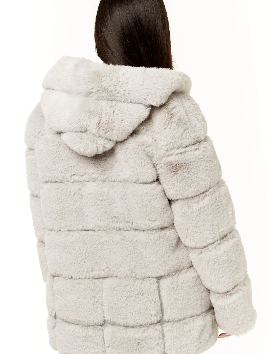 Silver Horizontal Cut Fur Hooded Jacket