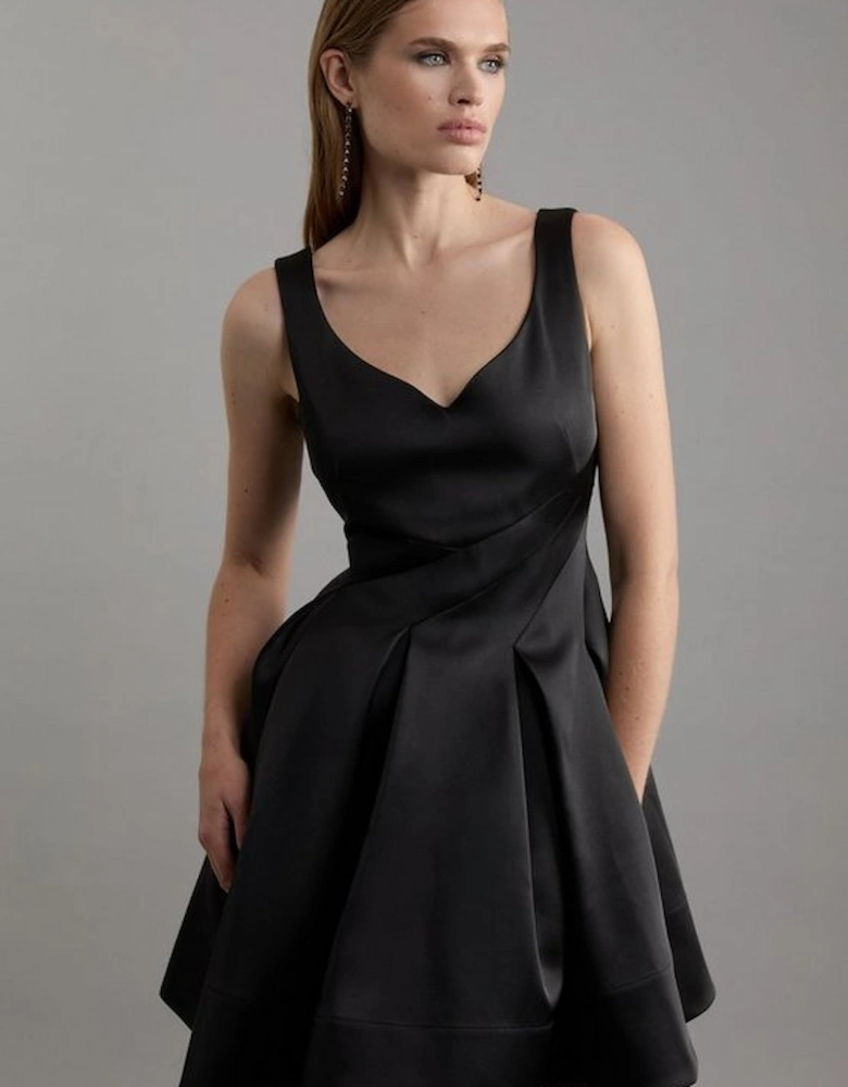 Structured Viscose Satin Tailored Prom Mini Dress