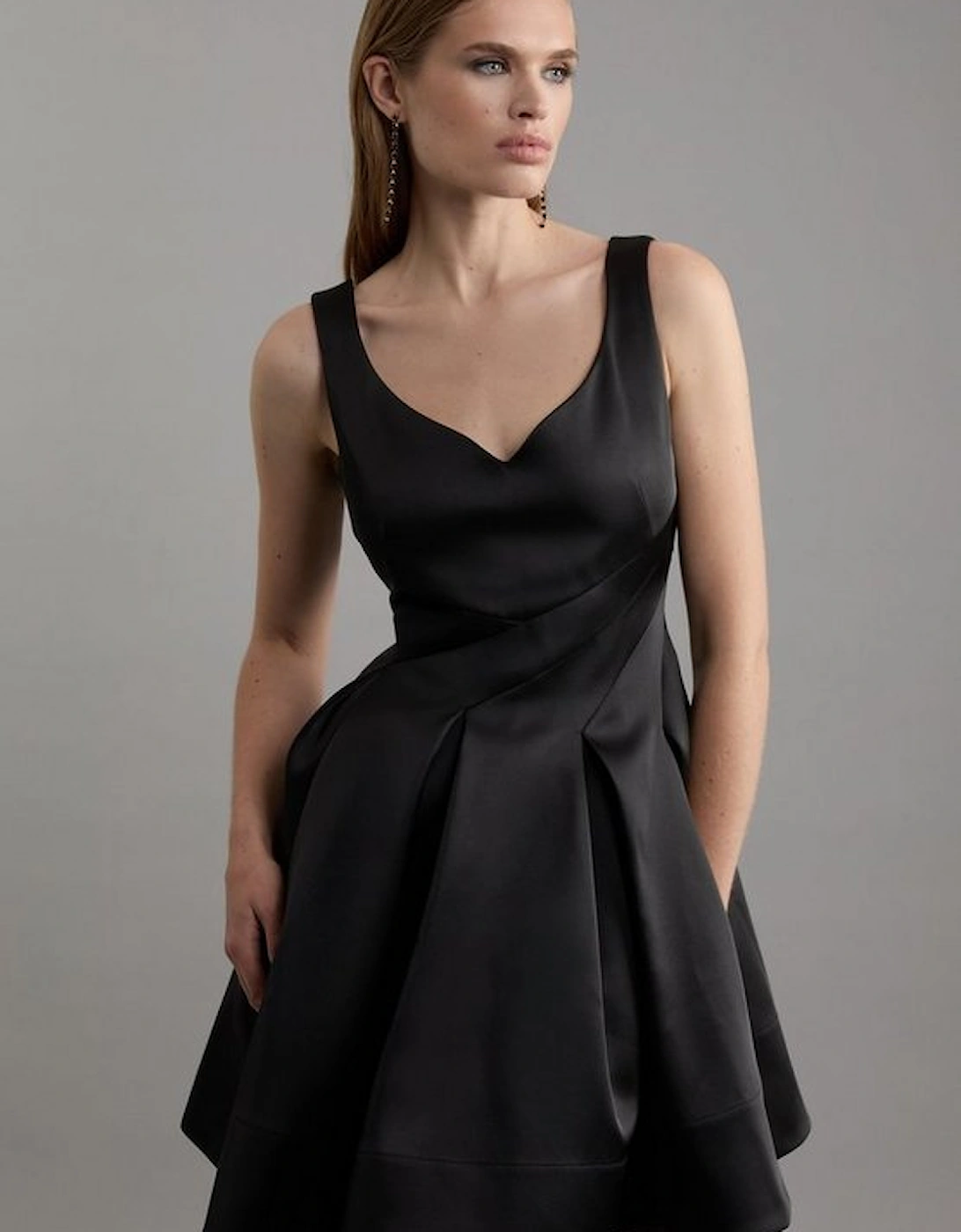 Structured Viscose Satin Tailored Prom Mini Dress, 4 of 3