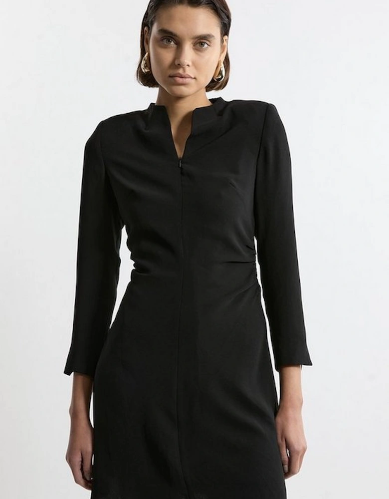 Tall Soft Tailored Ruched Waist Long Sleeve Mini Dress