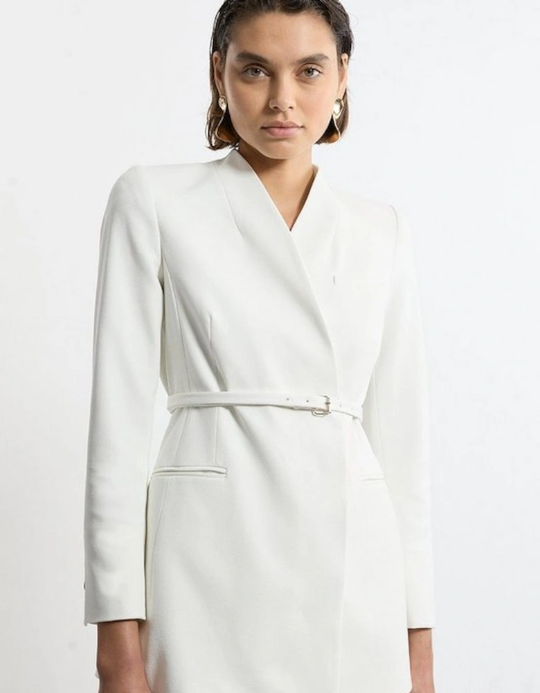 Structured Crepe Tailored Collarless Belted Blazer