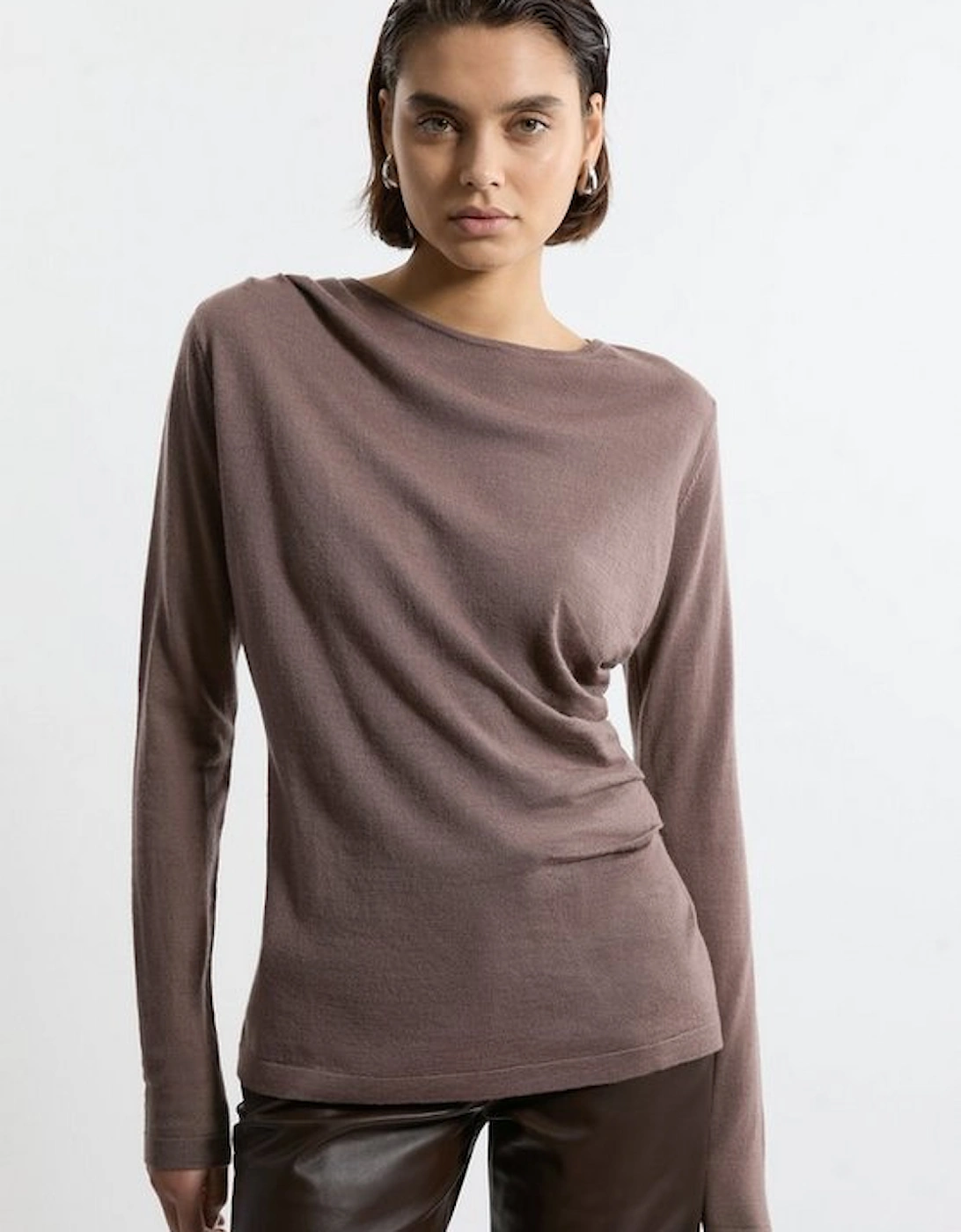 Premium Yarn Collection Extra Fine Merino Wool Draped Sweater, 5 of 4