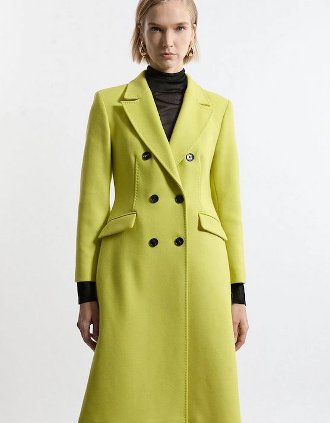 Petite Premium Italian Manteco Wool Fitted Tailored Midi Coat, 5 of 4