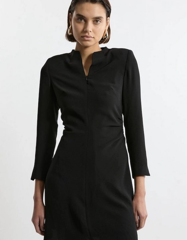 Soft Tailored Ruched Waist Long Sleeve Mini Dress