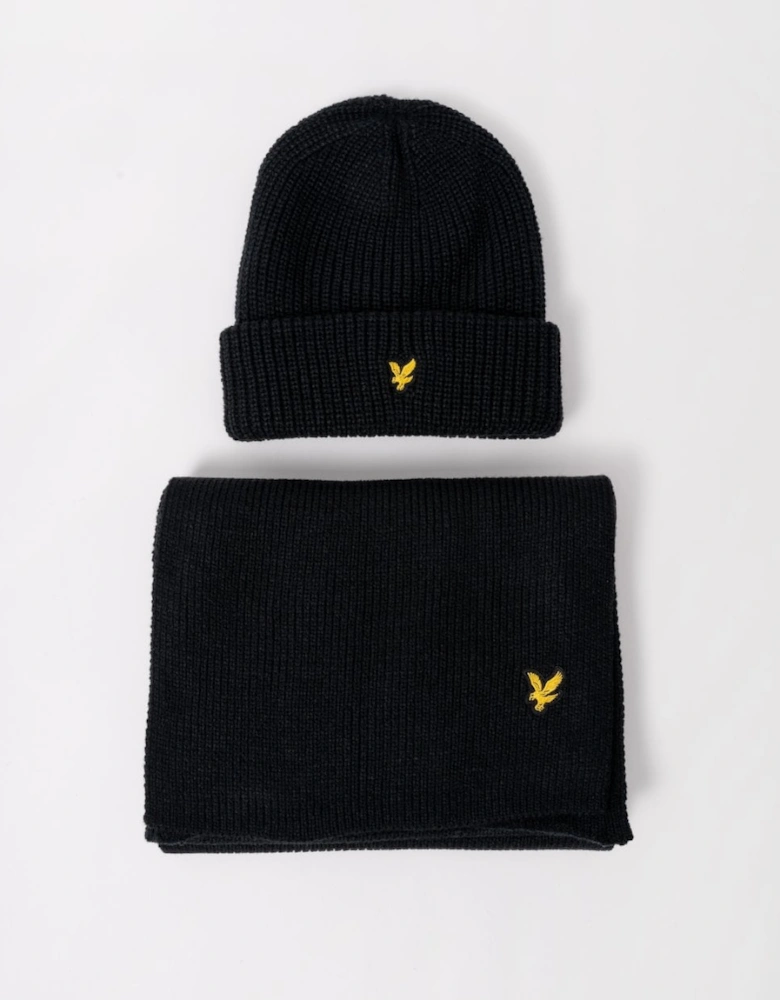 Lyle & Scott Lambswool Mens Ribbed Beanie & Scarf Set