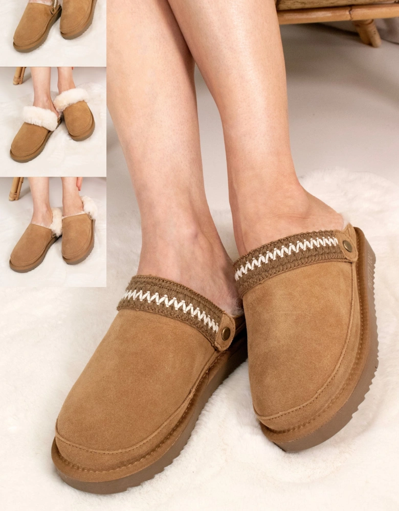 Hallie Sheepskin Multiway Slippers in Chestnut