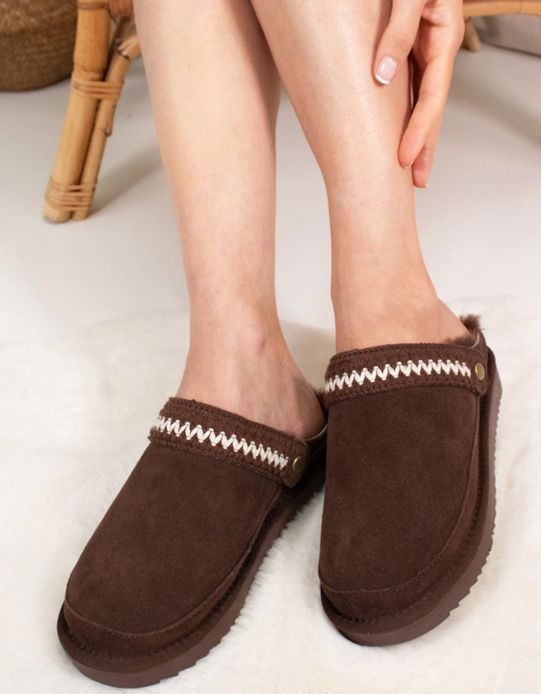 Hallie Sheepskin Multiway Slippers in Chocolate