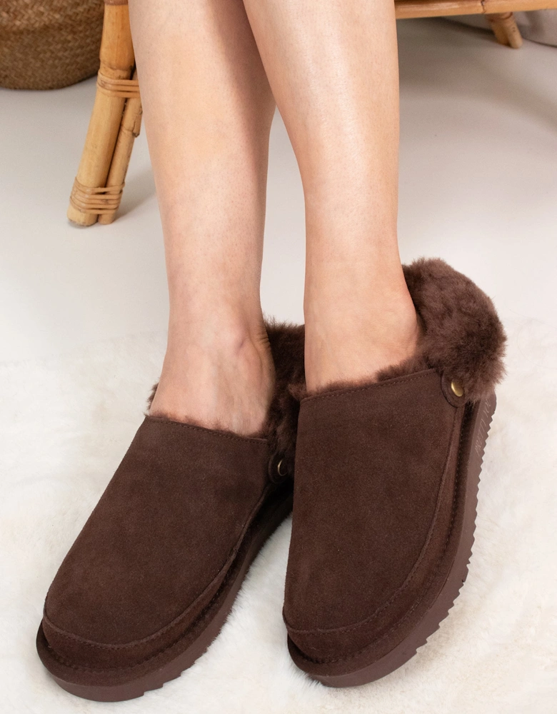 Hallie Sheepskin Multiway Slippers in Chocolate