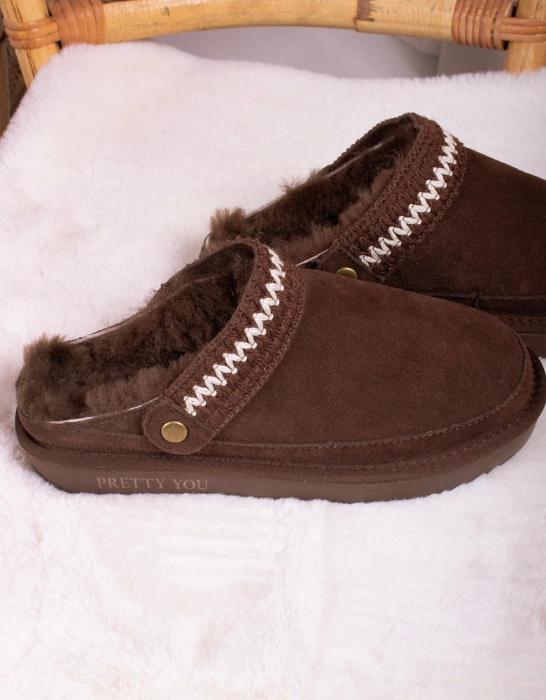 Hallie Sheepskin Multiway Slippers in Chocolate