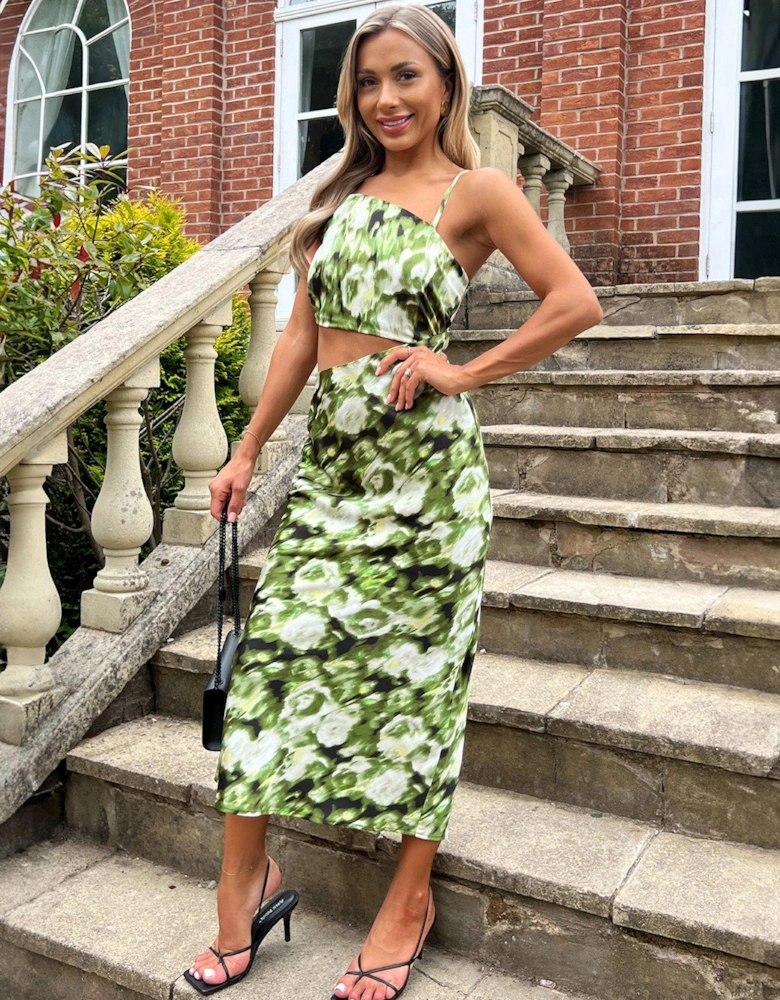 Printed Cut Out Dress - Green