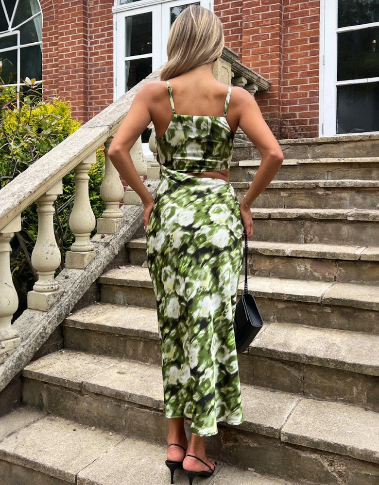 Printed Cut Out Dress - Green