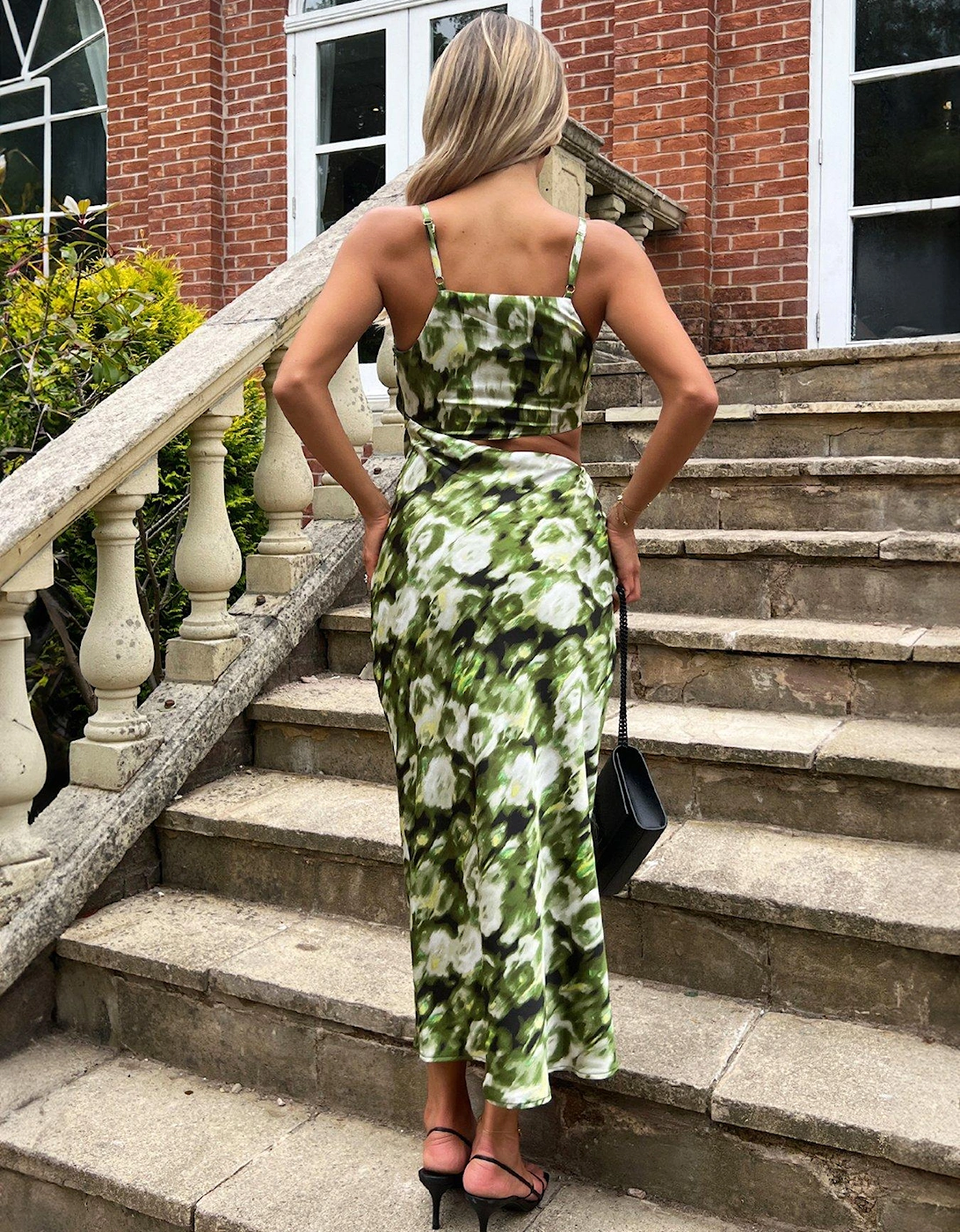 Printed Cut Out Dress - Green