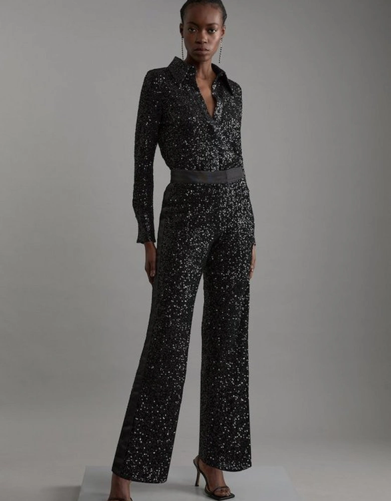 Sequin High Waisted Wide Leg Trousers