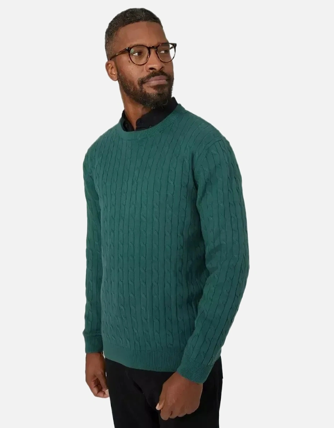 Mens Cable Cotton Crew Neck Sweatshirt, 6 of 5