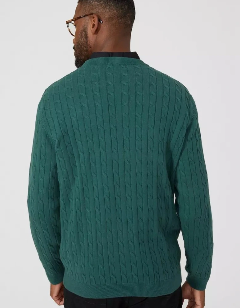Mens Cable Cotton Crew Neck Sweatshirt