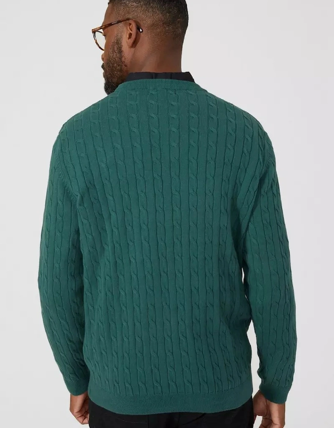 Mens Cable Cotton Crew Neck Sweatshirt