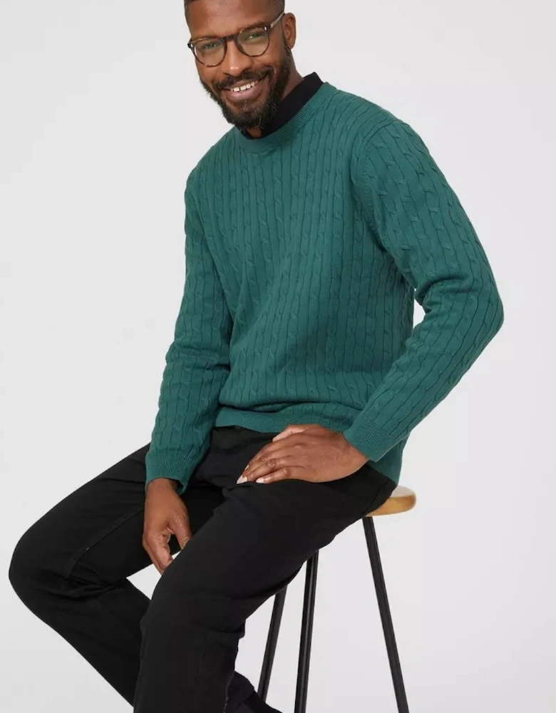 Mens Cable Cotton Crew Neck Sweatshirt