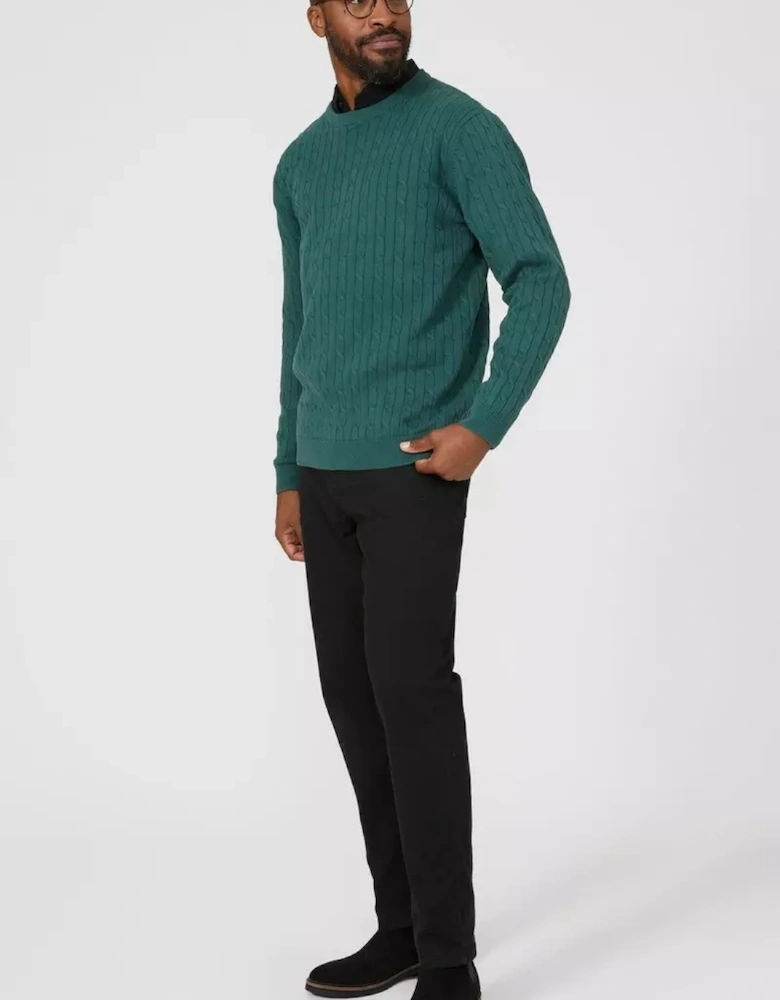 Mens Cable Cotton Crew Neck Sweatshirt