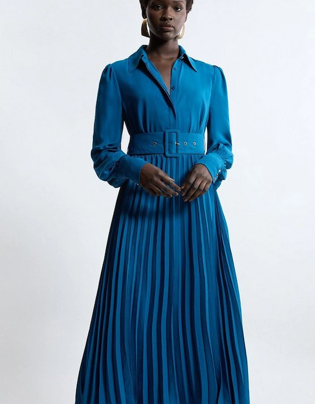 Tall Pleated Woven Maxi Shirt Dress With Belt, 5 of 4