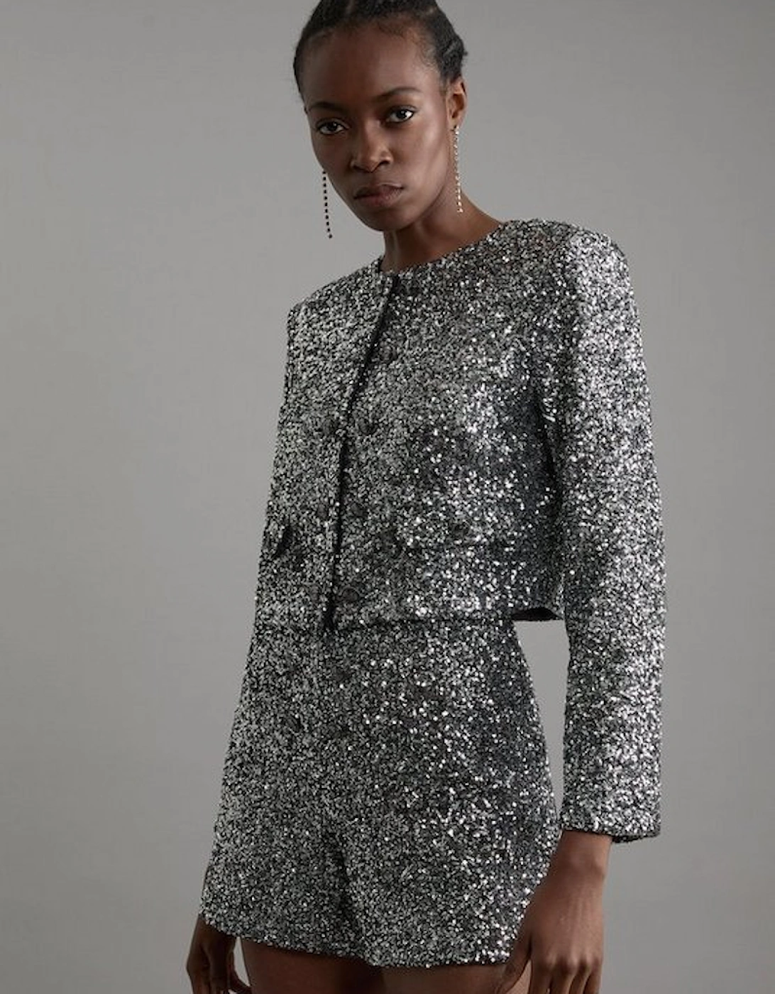 Tailored Sequin Cropped Blazer, 5 of 4