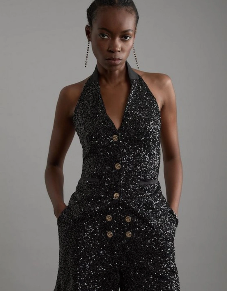 Sequin Halter Neck Waistcoat