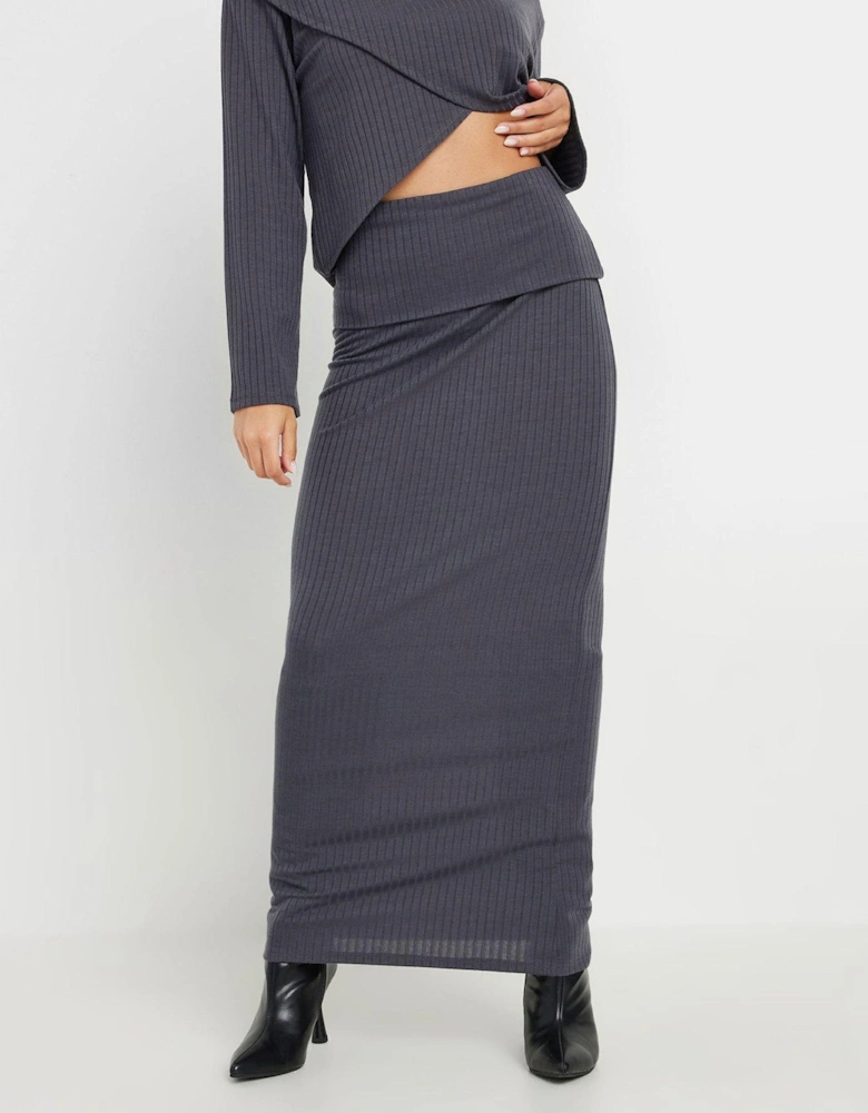 Petite Rib Fold Over Skirt - Grey