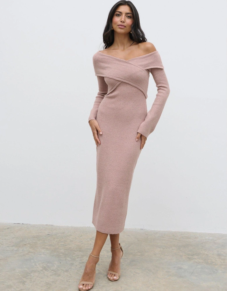 Danica Wrap Bardot Knit Midaxi Dress - Pink