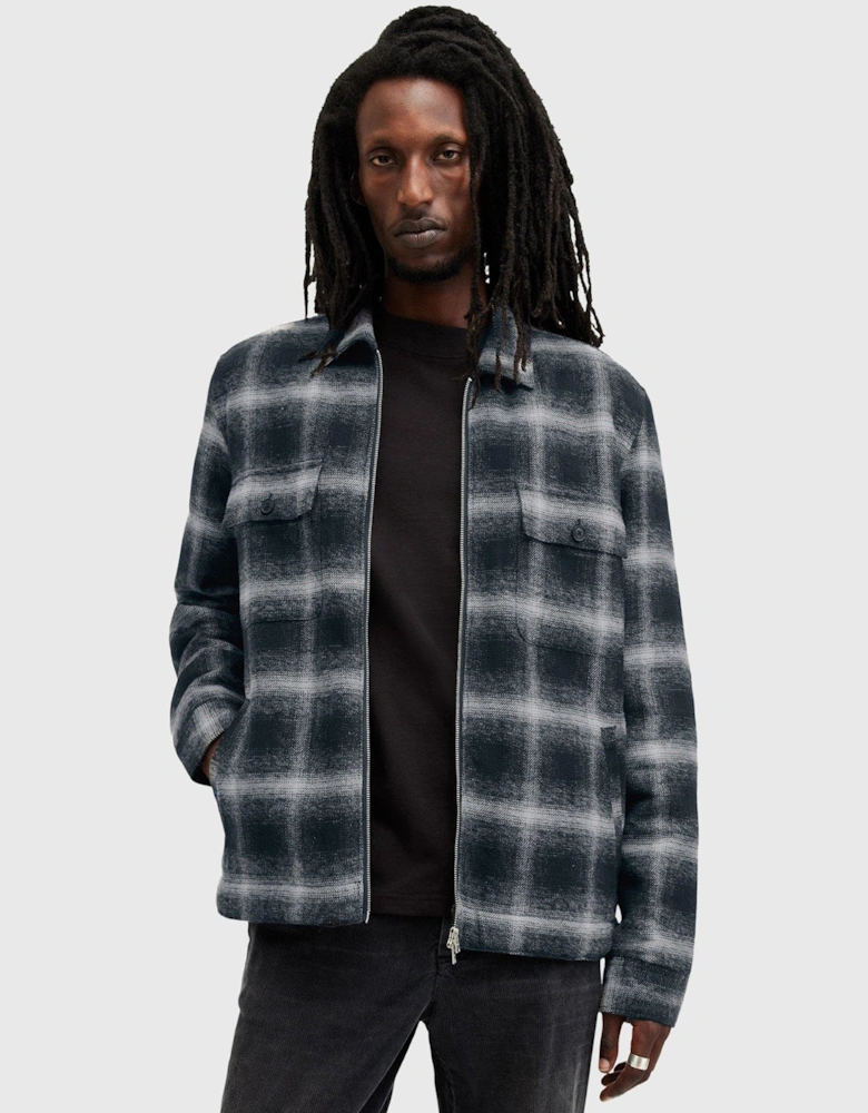Marley Checked Harrington Jacket - Dark Blue