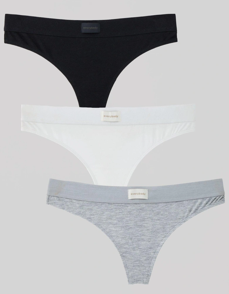 3pk Thongs - Black/White/Grey