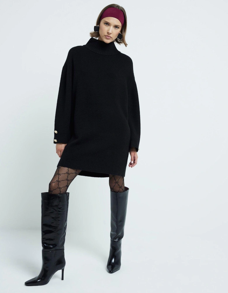 High Neck Jumper Dress - Black