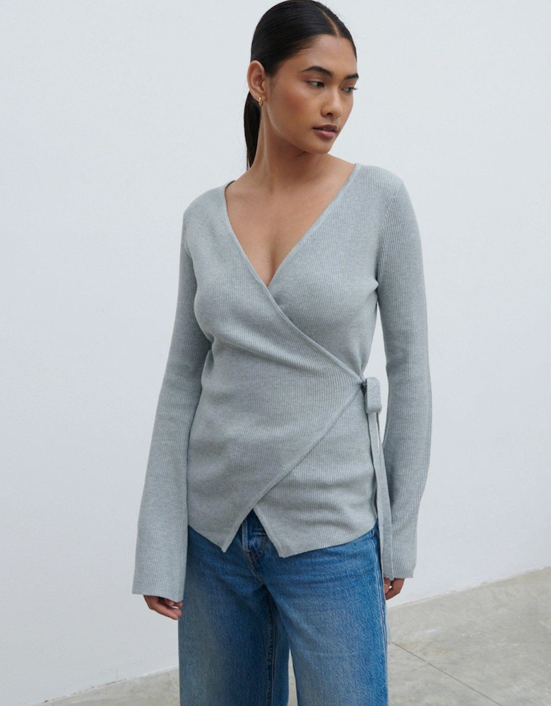 Bettie Wrap Knit Top - Grey