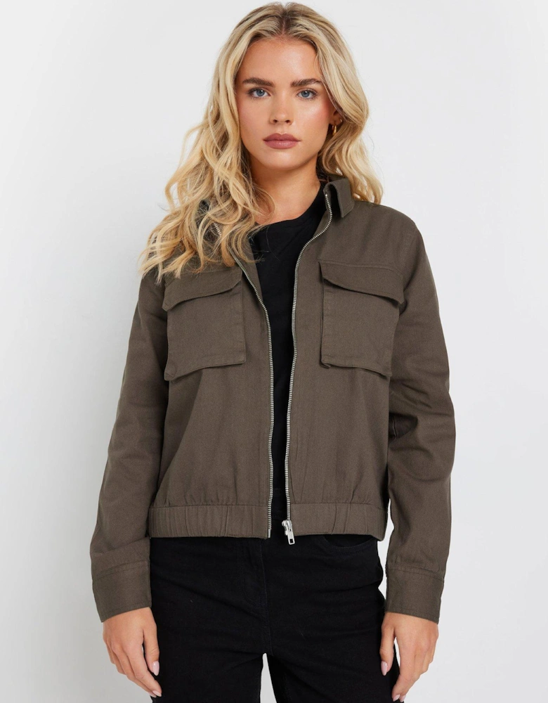 Petite Zip Collared Jacket - Brown