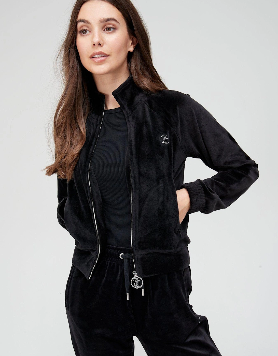 Juicy Diamante Back Velour Track Top - Black