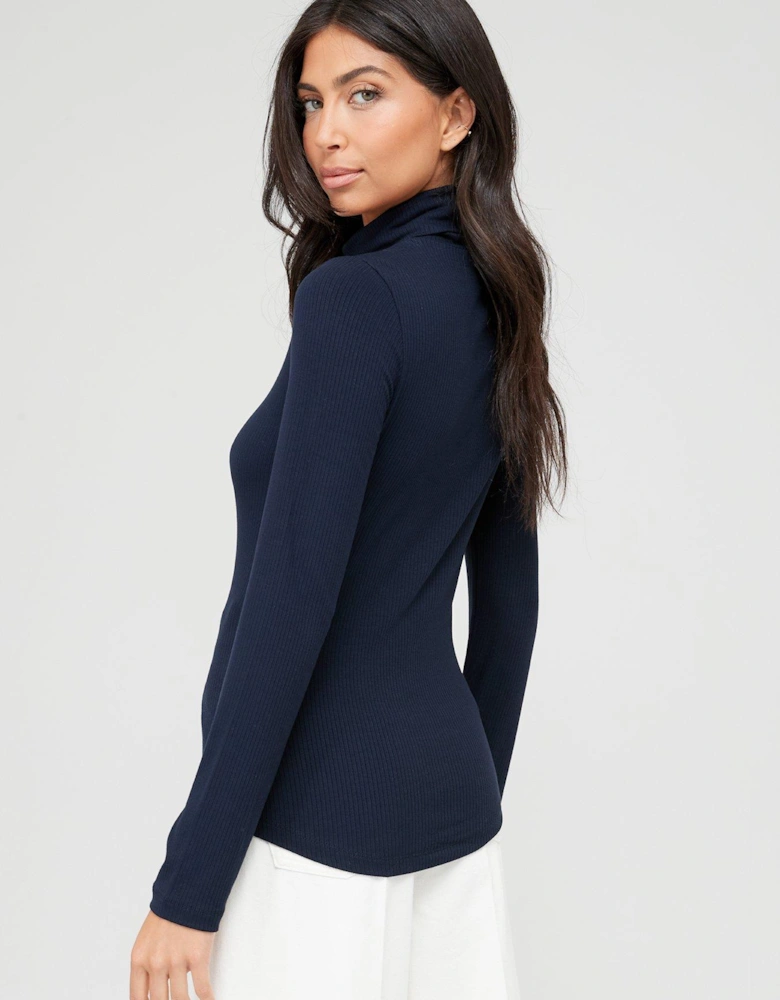 Logo Jersey Roll Neck Top - Navy