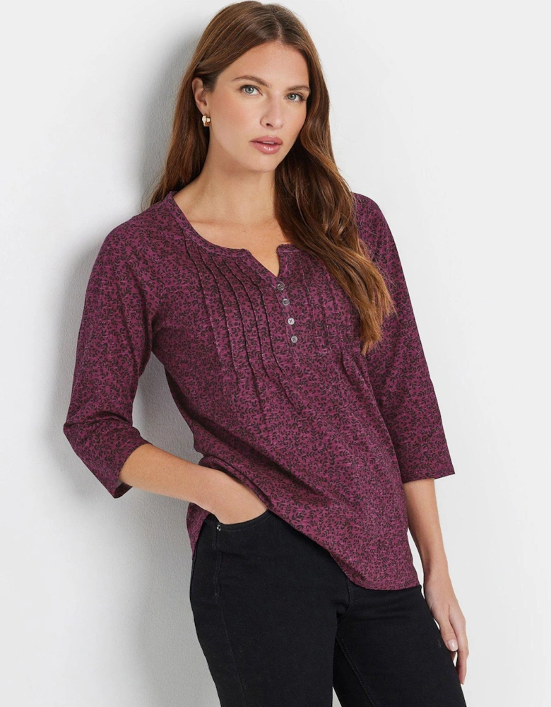 3/4 Sleeve Henley Top - Purple