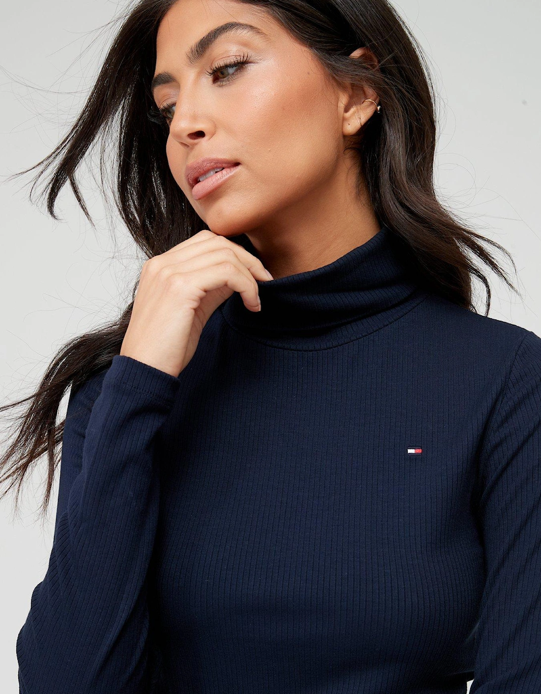 Logo Jersey Roll Neck Top - Navy