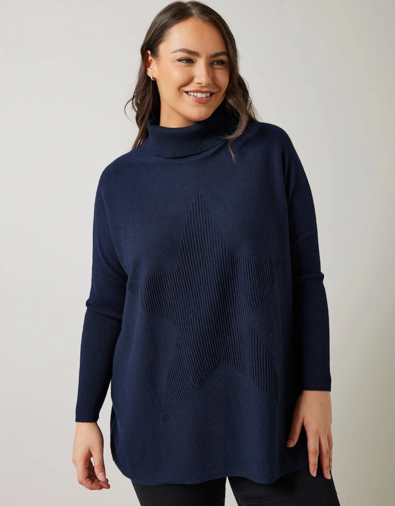 Star Stitch Oversized Jumper - Blue