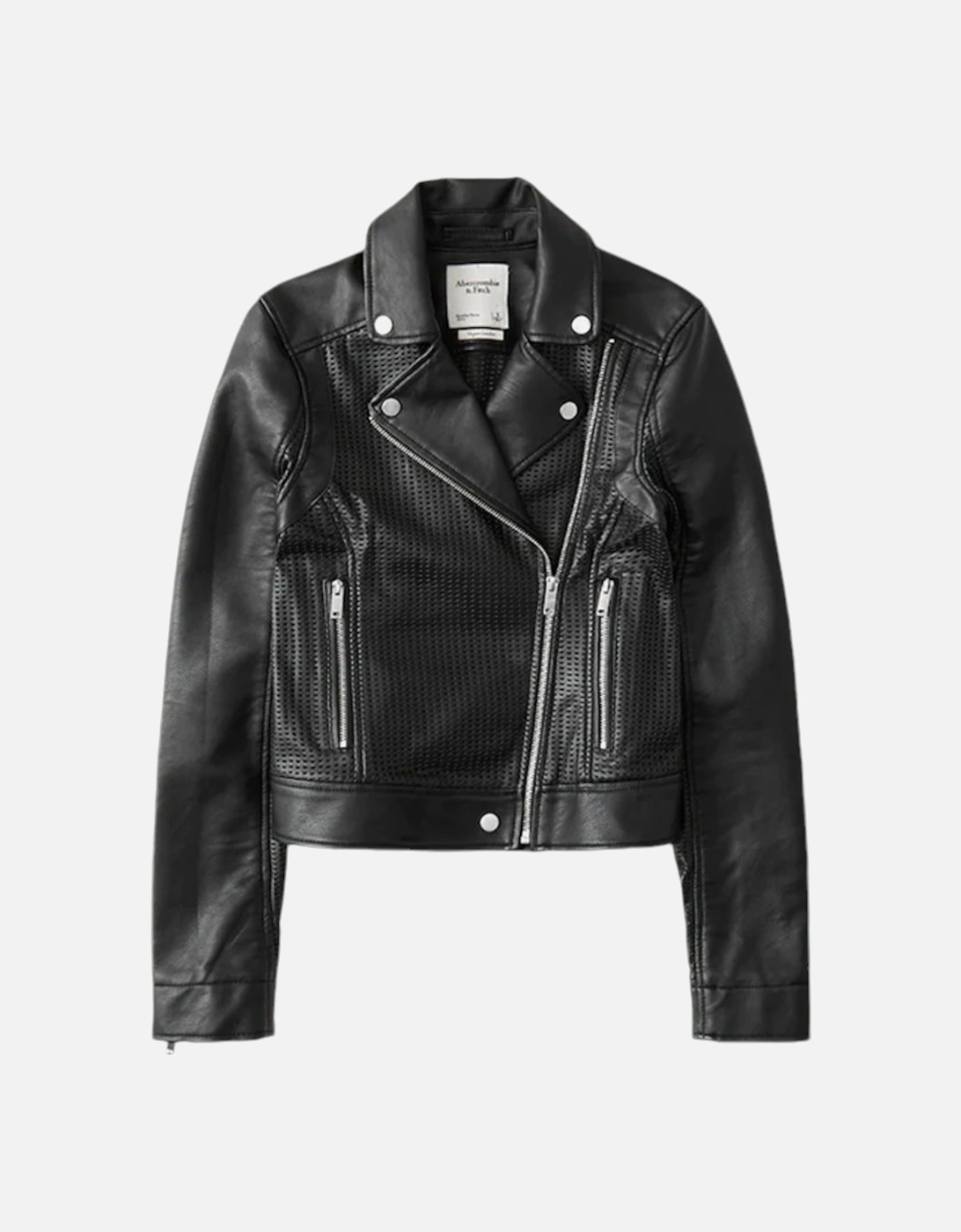 Womens Leather Biker Jacket Vegan Perforated Moto A&F Black